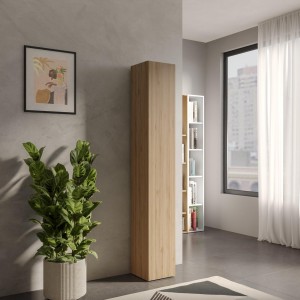 Vista ambientata Colonna multiuso in legno con anta reversibile colore rovere cadiz 28x186h modello modula Totò Piccinni