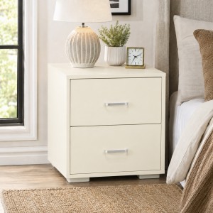 Vista ambientata Comodini per camera da letto in legno colore Bianco Caldo con 2 cassetti Totò Piccinni 
