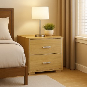 Vista ambientata Comodini per camera da letto in legno colore Frassino con 2 cassetti Totò Piccinni 