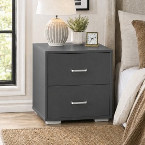 Vista ambientata Comodini per camera da letto in legno colore Grigio Sabbia con 2 cassetti Totò Piccinni 