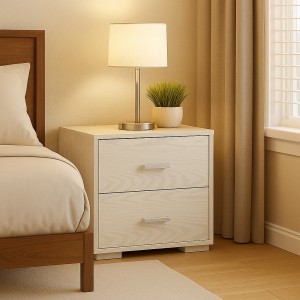 Vista ambientata Comodini per camera da letto in legno colore Rovere Sbiancato con 2 cassetti Totò Piccinni 