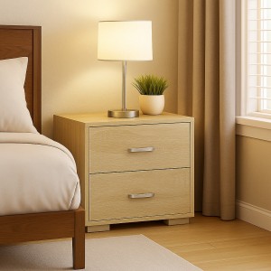 Vista ambientata Comodini per camera da letto in legno colore Rovere con 2 cassetti Totò Piccinni 