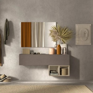 Vista ambientata Consolle in legno 138x29x56h colore "bronzo - argilla" modello Modula Totò Piccinni