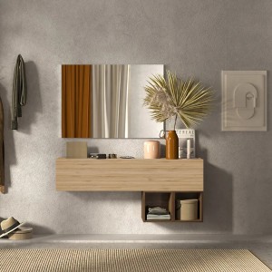 Vista ambientata Consolle in legno 138x29x56h colore "rovere cadiz - rovere mercure" modello Modula Totò Piccinni