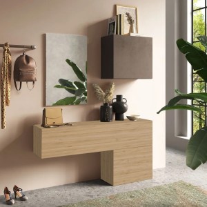Vista ambientata Consolle da terra in legno 138x29x170h colore "bronzo - rovere cadiz" modello Modula Totò Piccinni