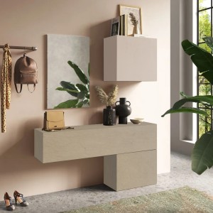 Vista ambientata Consolle da terra in legno 138x29x170h colore "cashmere - argilla" modello Modula Totò Piccinni