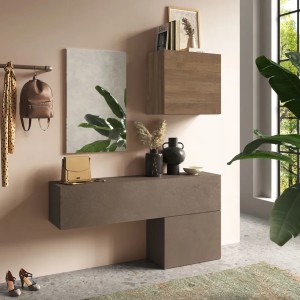 Vista ambientata Consolle da terra in legno 138x29x170h colore "rovere mercure - bronzo" modello Modula Totò Piccinni