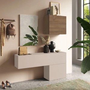 Vista ambientata Consolle da terra in legno 138x29x170h colore "rovere mercure - cashmere" modello Modula Totò Piccinni