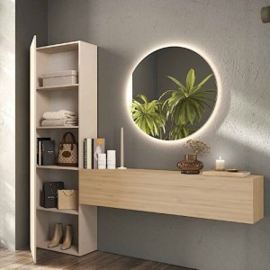 Vista ambientata Consolle ingresso in legno 192x30x186h colore "cashmere - rovere cadiz" modello Modula Totò Piccinni