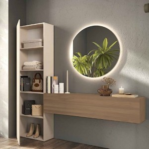 Vista ambientata Consolle ingresso in legno 192x30x186h colore "cashmere - rovere mercure" modello Modula Totò Piccinni