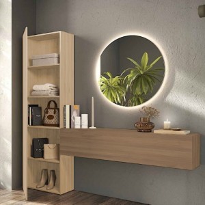 Vista ambientata Consolle ingresso in legno 192x30x186h colore "rovere cadiz - rovere mercure" modello Modula Totò Piccinni