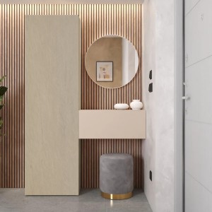 Vista ambientata Consolle Ingresso in legno 123x185h colore "argilla - cashmere" modello Modula Totò Piccinni