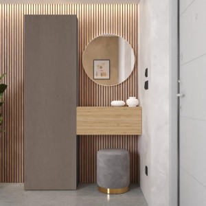Vista ambientata Consolle Ingresso in legno 123x185h colore "bronzo - rovere cadiz" modello Modula Totò Piccinni