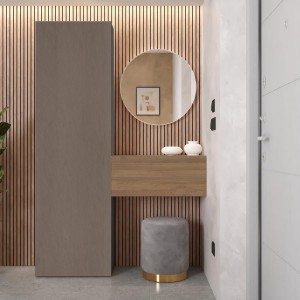 Vista ambientata Consolle Ingresso in legno 123x185h colore "bronzo - rovere mercure" modello Modula Totò Piccinni