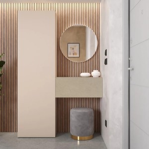 Vista ambientata Consolle Ingresso in legno 123x185h colore "cashmere - argilla" modello Modula Totò Piccinni