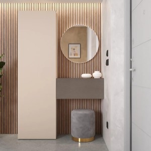 Vista ambientata Consolle Ingresso in legno 123x185h colore "cashmere - bronzo" modello Modula Totò Piccinni