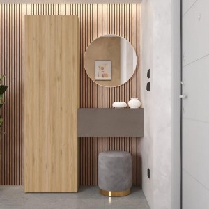 Vista ambientata Consolle Ingresso in legno 123x185h colore "rovere cadiz - bronzo" modello Modula Totò Piccinni