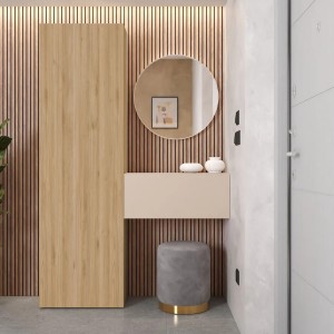 Vista ambientata Consolle Ingresso in legno 123x185h colore "rovere cadiz - cashmere" modello Modula Totò Piccinni