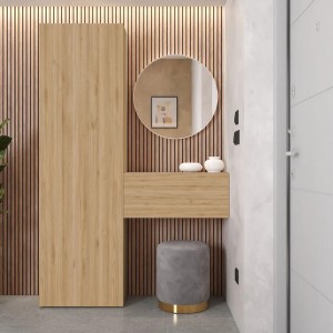 Vista ambientata Consolle Ingresso in legno 123x185h colore "rovere cadiz" modello Modula Totò Piccinni