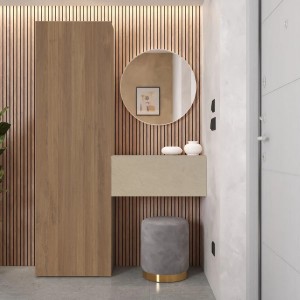 Vista ambientata Consolle Ingresso in legno 123x185h colore "rovere mercure - argilla" modello Modula Totò Piccinni