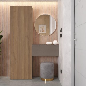 Vista ambientata Consolle Ingresso in legno 123x185h colore "rovere mercure - bronzo" modello Modula Totò Piccinni