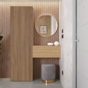 Vista ambientata Consolle Ingresso in legno 123x185h colore "rovere mercure - rovere cadiz" modello Modula Totò Piccinni