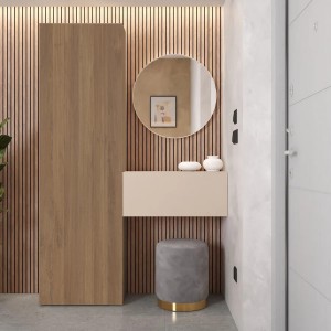 Vista ambientata Consolle Ingresso in legno 123x185h colore "rovere mercure - cashmere" modello Modula Totò Piccinni