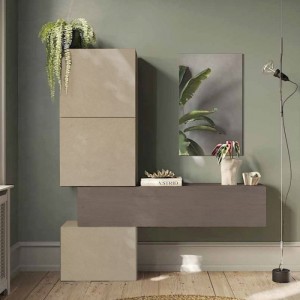 Vista ambientata Consolle ingresso in legno 185x30x195h colore "argilla - bronzo" modello Modula Totò Piccinni