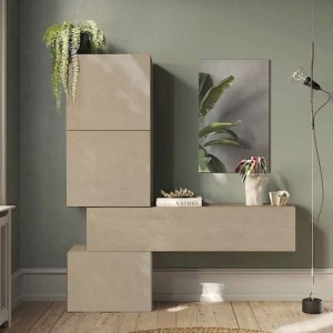 Vista ambientata Consolle ingresso in legno 185x30x195h colore "argilla" modello Modula Totò Piccinni