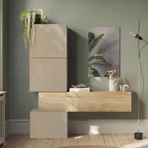 Vista ambientata Consolle ingresso in legno 185x30x195h colore "argilla - rovere cadiz" modello Modula Totò Piccinni