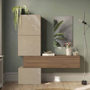 Vista ambientata Consolle ingresso in legno 185x30x195h colore "argilla - rovere mercure" modello Modula Totò Piccinni