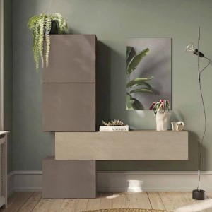 Vista ambientata Consolle ingresso in legno 185x30x195h colore "bronzo - argilla" modello Modula Totò Piccinni