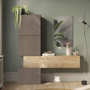 Vista ambientata Consolle ingresso in legno 185x30x195h colore "bronzo - rovere cadiz" modello Modula Totò Piccinni