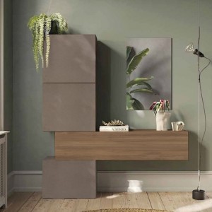 Vista ambientata Consolle ingresso in legno 185x30x195h colore "bronzo - rovere mercure" modello Modula Totò Piccinni