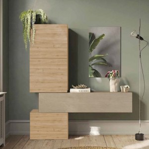 Vista ambientata Consolle ingresso in legno 185x30x195h colore "rovere cadiz - argilla" modello Modula Totò Piccinni