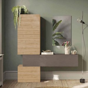 Vista ambientata Consolle ingresso in legno 185x30x195h colore "rovere cadiz - bronzo" modello Modula Totò Piccinni