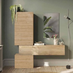 Vista ambientata Consolle ingresso in legno 185x30x195h colore "rovere cadiz" modello Modula Totò Piccinni