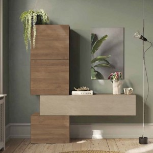 Vista ambientata Consolle ingresso in legno 185x30x195h colore "rovere mercure - argilla" modello Modula Totò Piccinni