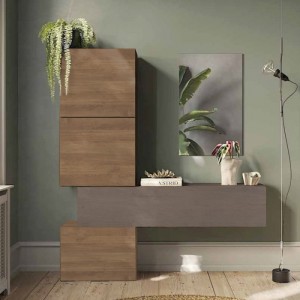 Vista ambientata Consolle ingresso in legno 185x30x195h colore "rovere mercure - bronzo" modello Modula Totò Piccinni