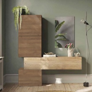 Vista ambientata Consolle ingresso in legno 185x30x195h colore "rovere mercure - rovere cadiz" modello Modula Totò Piccinni