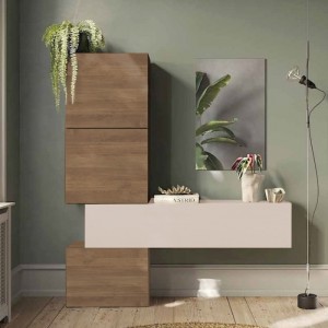 Vista ambientata Consolle ingresso in legno 185x30x195h colore "rovere mercure - cashmere" modello Modula Totò Piccinni