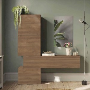 Vista ambientata Consolle ingresso in legno 185x30x195h colore "rovere mercure" modello Modula Totò Piccinni