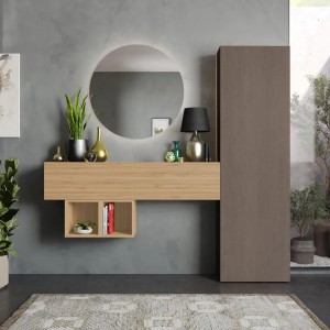 Vista ambientata Consolle ingresso 192x185h in legno colore "bronzo - rovere cadiz" modello Modula Totò Piccinni
