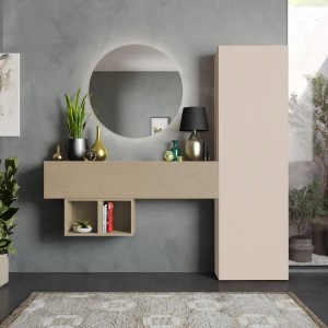 Vista ambientata Consolle ingresso 192x185h in legno colore "cashmere - argilla" modello Modula Totò Piccinni