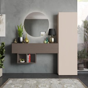 Vista ambientata Consolle ingresso 192x185h in legno colore "cashmere - bronzo" modello Modula Totò Piccinni