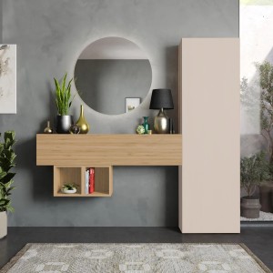 Vista ambientata Consolle ingresso 192x185h in legno colore "cashmere - rovere cadiz" modello Modula Totò Piccinni