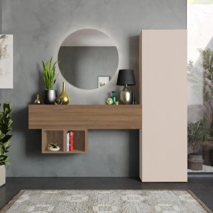 Vista ambientata Consolle ingresso 192x185h in legno colore "cashmere - rovere mercure" modello Modula Totò Piccinni