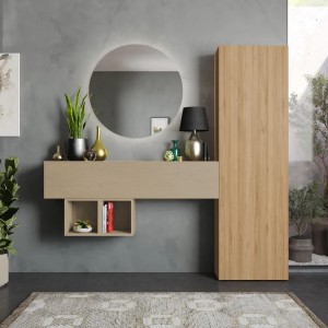 Vista ambientata Consolle ingresso 192x185h in legno colore "rovere cadiz - argilla" modello Modula Totò Piccinni