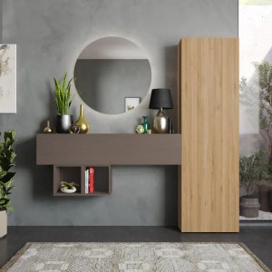 Vista ambientata Consolle ingresso 192x185h in legno colore "rovere cadiz - bronzo" modello Modula Totò Piccinni