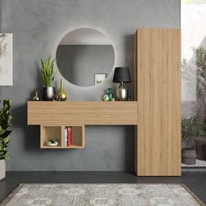 Vista ambientata Consolle ingresso 192x185h in legno colore "rovere cadiz" modello Modula Totò Piccinni